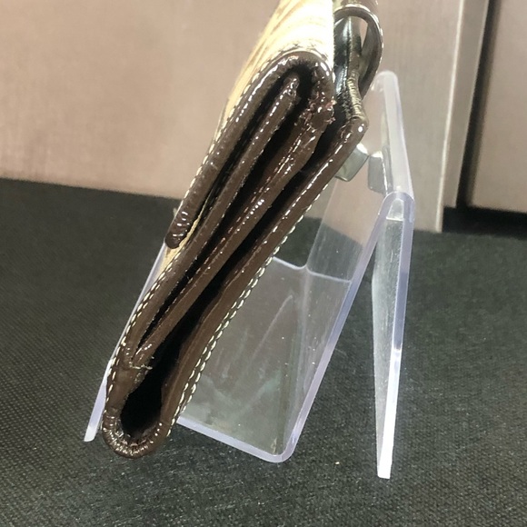 COACH Brown Monogram Silver Twist Lock Bifold Wallet with Contrasting Stitch - Picture 5 of 17